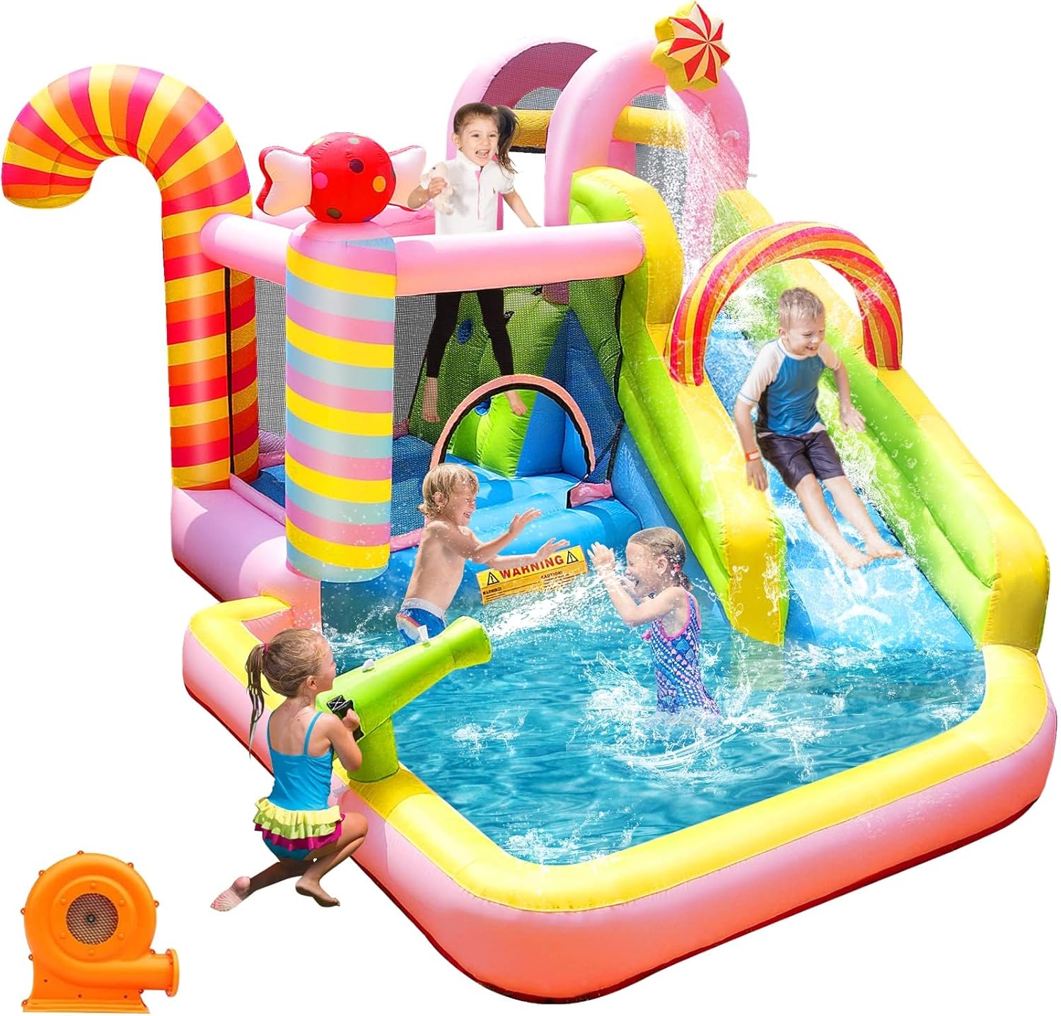 Kids Outdoor Climbing Wall - Opblaasbare waterglijbaan springkasteel voor kinderen, 6-in-1