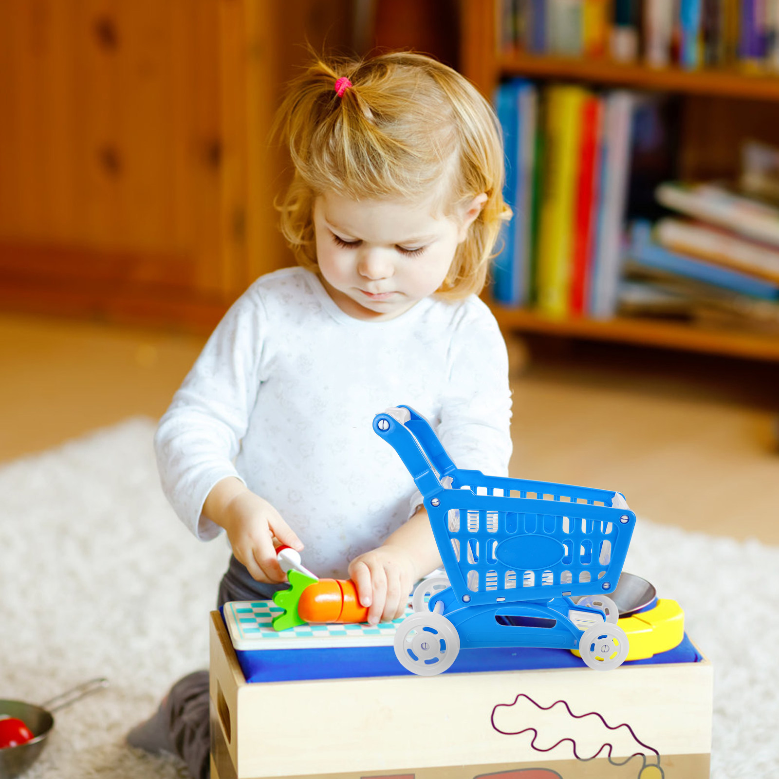 Kids Indoor Outdoor Cart - Mini Blauwe Winkelwagen Supermarkt Handkar voor