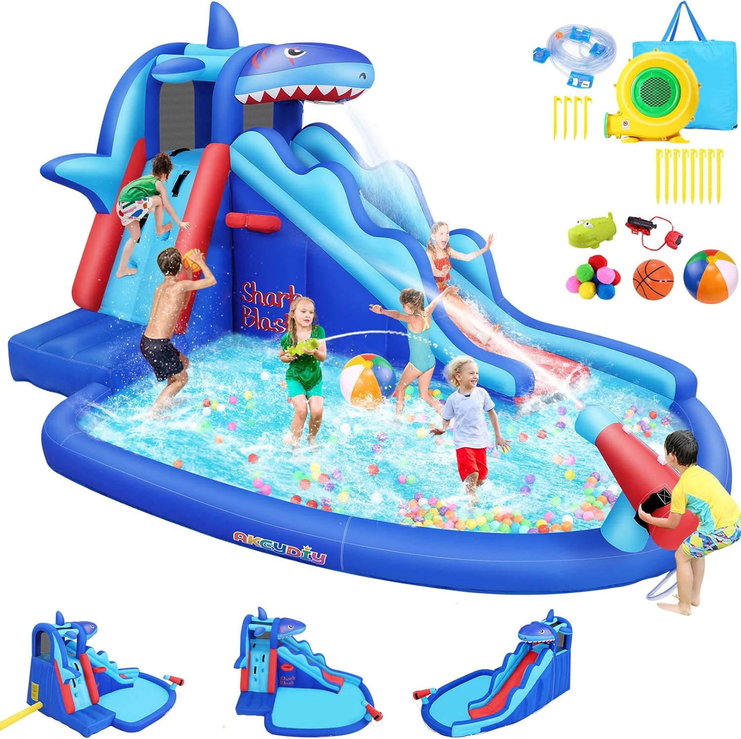 Kids Outdoor Climbing Wall - Opblaasbaar waterpark met haaien-thema voor kinderen: