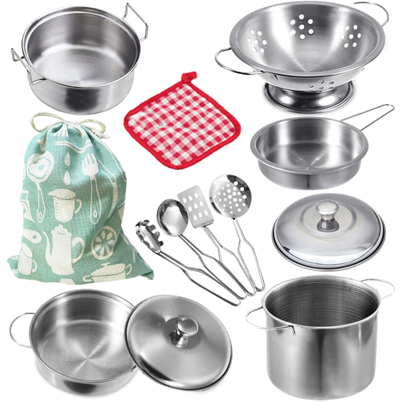 Kids Outdoor Kitchen Accessories - MINI RVS Keukenhulpjes Speelgoedset voor Meisjes,