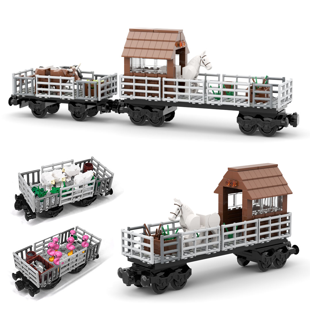 Lego Set Creator - MOC Trein Dierenvervoerwagen Bouwblok Modulaire Trein