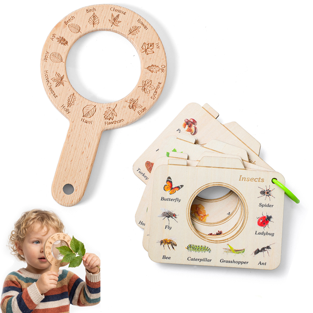 Kids Outdoor Explorer Kit - Houten vergrootglas en camera-vormig natuurboekenset voor