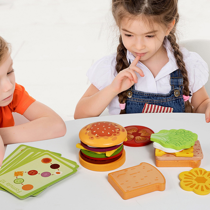 Kids Outdoor Kitchen Accessories - ·Nieuwe houten Hamburg sandwich-stapelspeelgoed voor kinderen