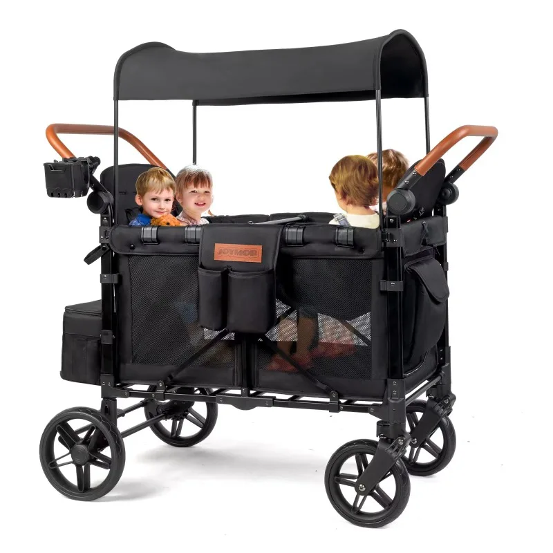 Kids Outdoor Wagon - Outdoor wagenkinderwagen 4-zits met volledige luifel