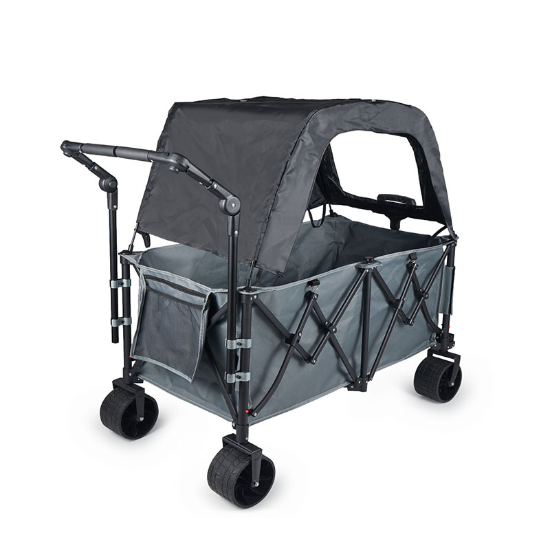 Kids Outdoor Wagon - Inklapbare campingwagen met luifel, buitenwagen voor