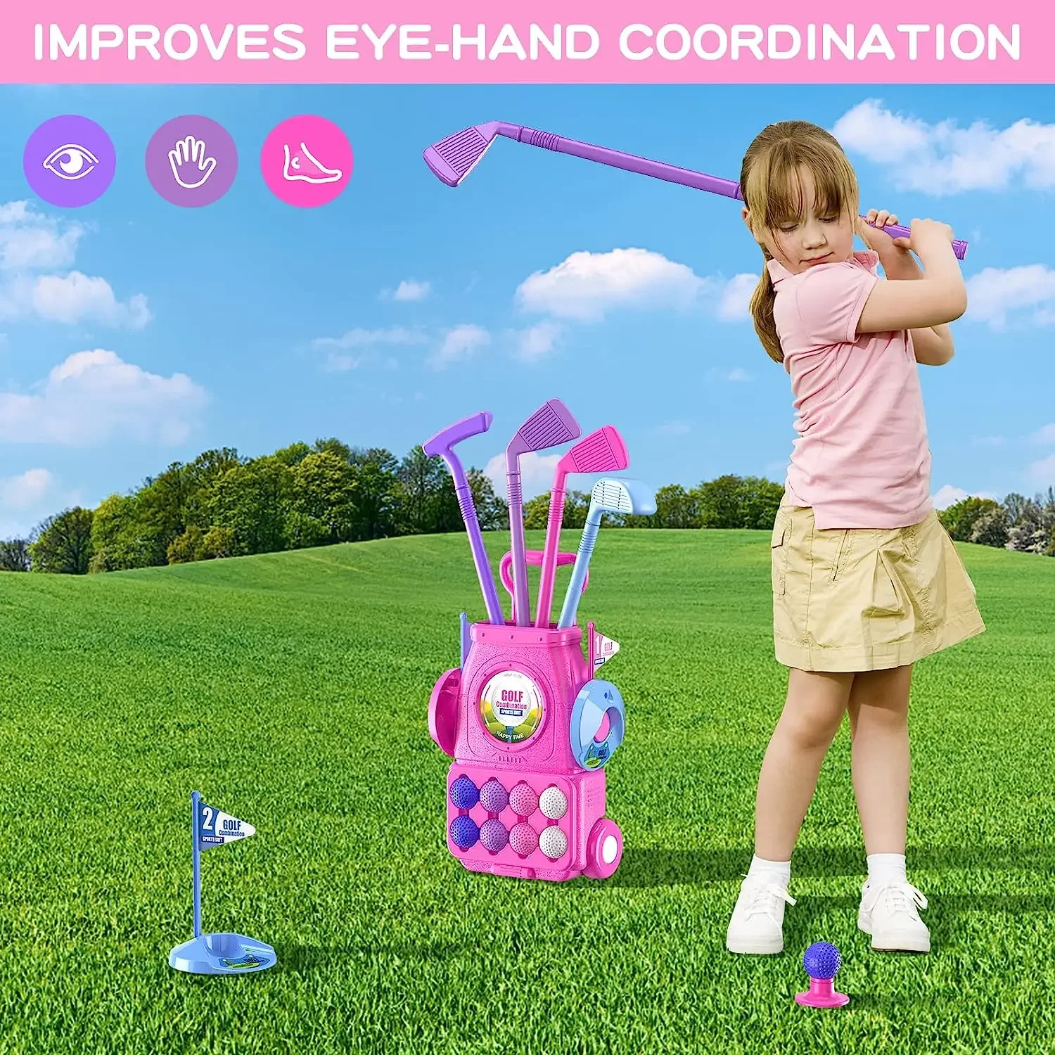 Roze golfclubset voor kinderen - Kids Indoor Outdoor Cart recensie en prijs