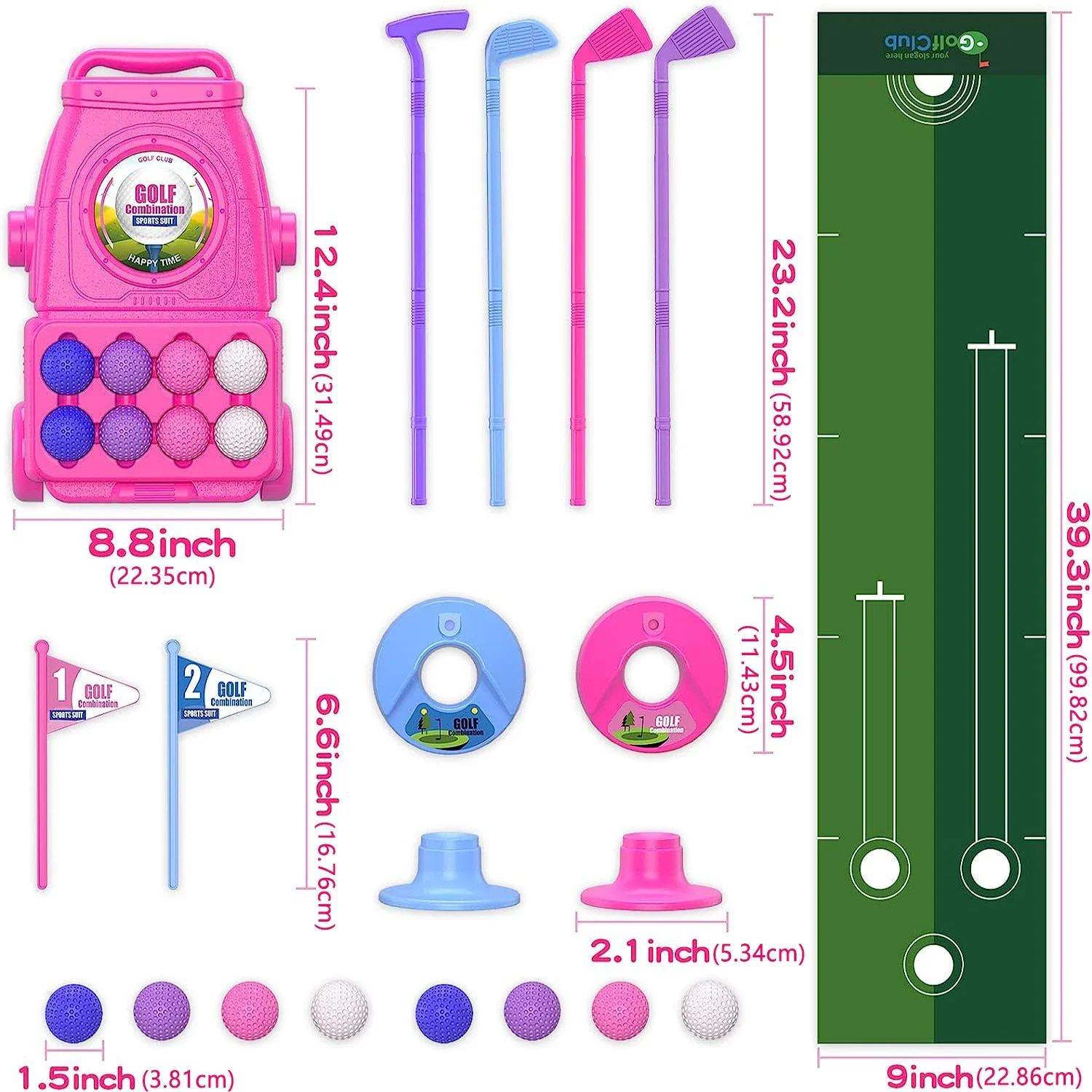 Roze golfclubset voor kinderen - Kids Indoor Outdoor Cart recensie en prijs