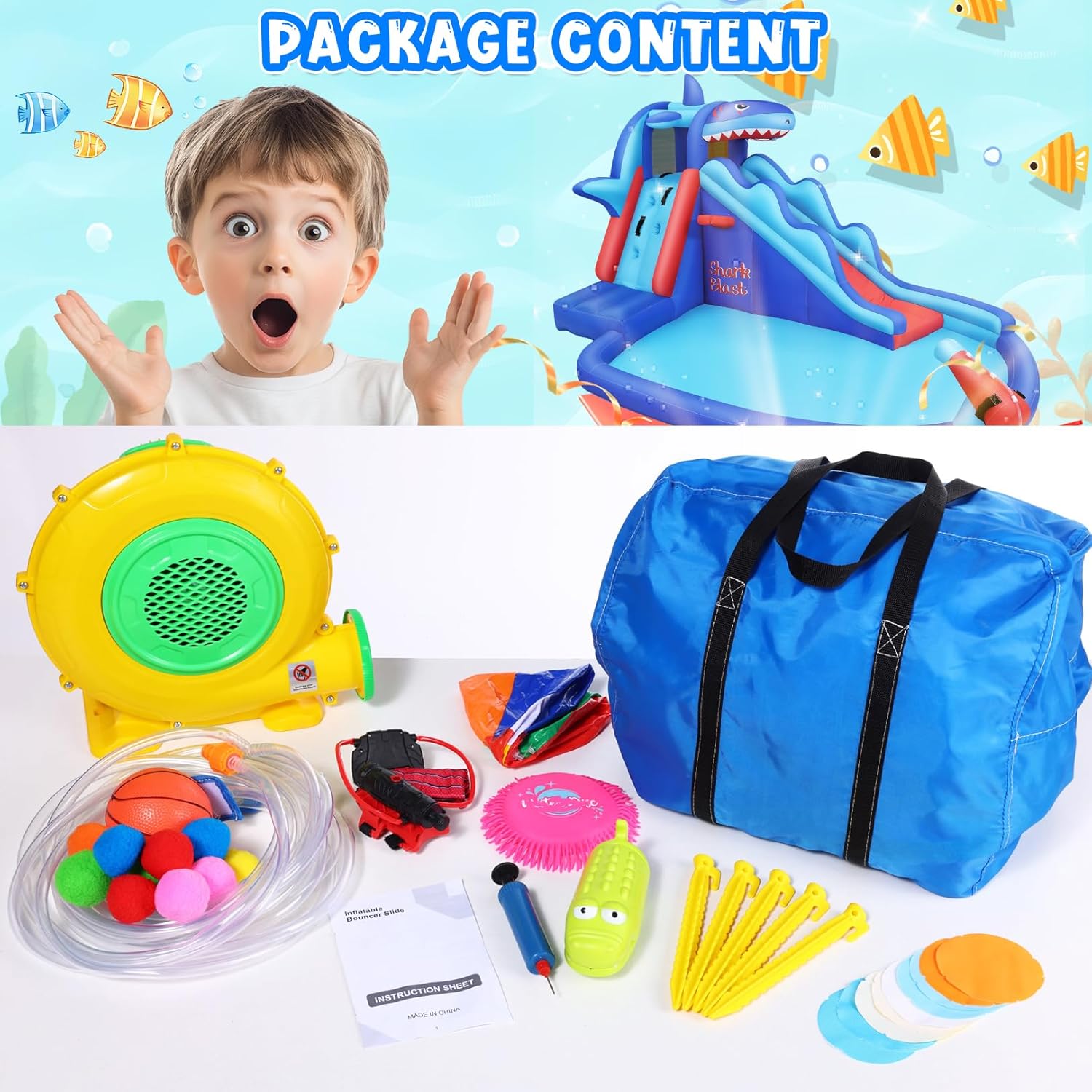 Opblaasbaar waterpark met haai - Kids Outdoor Climbing Wall recensie en prijs