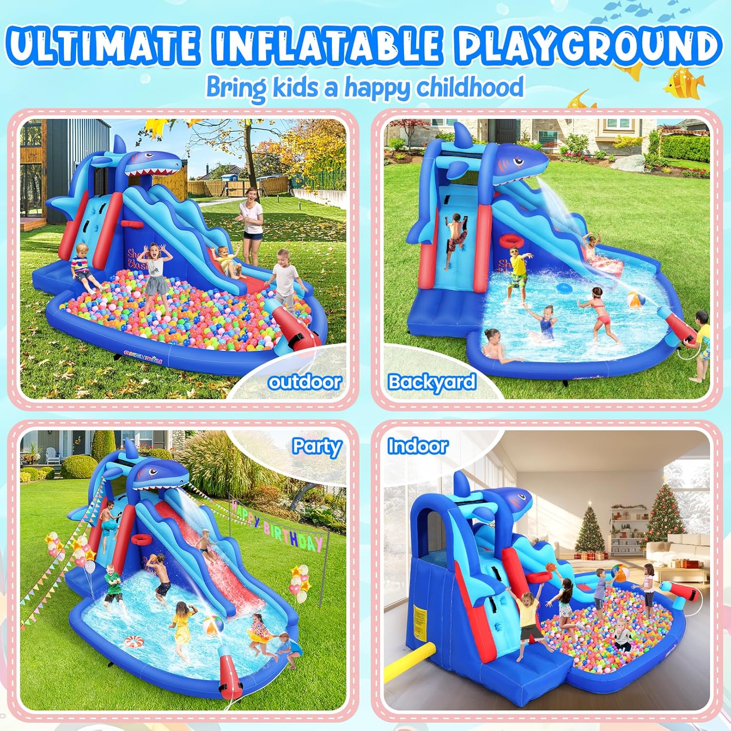 Opblaasbaar waterpark met haai - Kids Outdoor Climbing Wall recensie en prijs